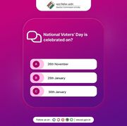 May be an image of text that says "भारत निर्वाचन आयोग Election Commission of India National Voters' Day is celebrated on? A 26th November B 25th January 30th January Follow us .n: ww.eci.gov.in"